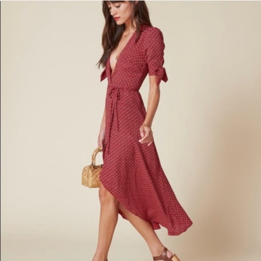 Reformation Royce Red Jasmine Wrap Midi Dress XS - Picture 1 of 8